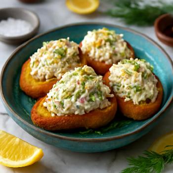 Creamy Crab Salad Crostini with Lemon & Dill