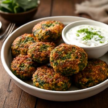 Crispy Spinach Patties with Yogurt Dip