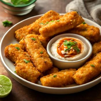 Fried Halloumi Sticks with Spicy Yogurt Dip