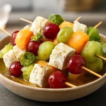 Mediterranean Cheese and Fruit Skewers with Mint-Honey Drizzle