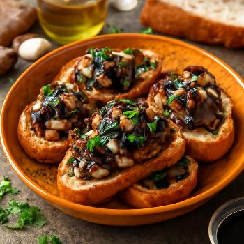 Mushroom and Gruyere Crostini with Balsamic Glaze
