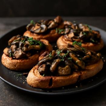 Mushroom and Thyme Crostini with Balsamic Glaze