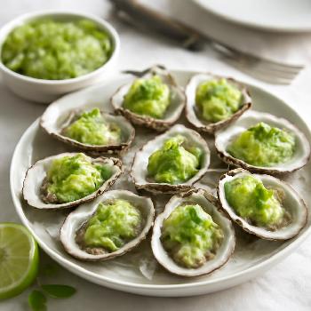 Oysters on the Half Shell with Cucumber-Lime Granita