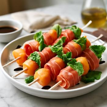 Prosciutto-Wrapped Melon Skewers with Mint