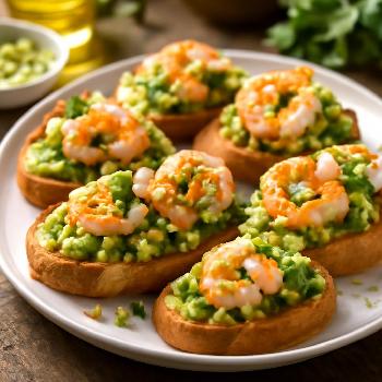 Shrimp and Avocado Crostini with Lime-Cilantro Dressing
