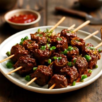 Spicy Korean Beef Kebabs with Sesame Glaze