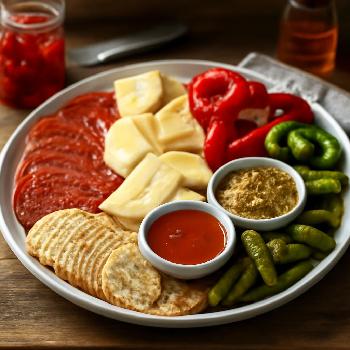 Spicy Salami and Cheese Board with Roasted Peppers and Hot Honey