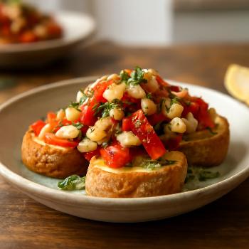 White Bean and Roasted Red Pepper Bruschetta
