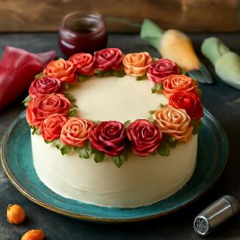 Sculpted Rose Cake Border with Russian Piping Tips