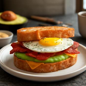 AI-Enhanced Breakfast Sandwich with Avocado & Spicy Mayo