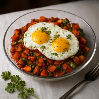 Chorizo and Sweet Potato Hash with Fried Eggs