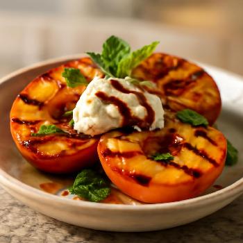 Grilled Peaches with Ricotta and Balsamic Glaze