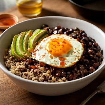 Spicy Black Bean Quinoa Breakfast Bowl with Fried Egg