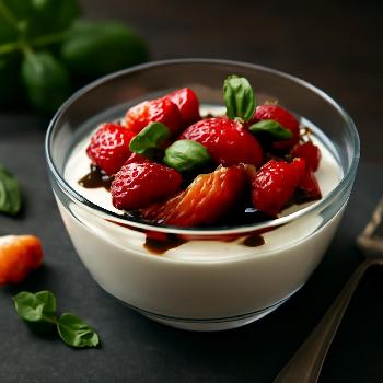 Strawberry Yogurt with Balsamic Glaze & Basil