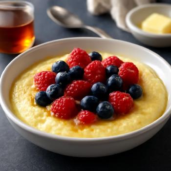 Sweet Breakfast Polenta with Berries and Maple Syrup