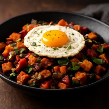 Sweet Potato & Black Bean Hash with Fried Egg