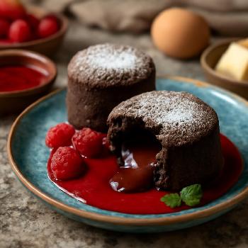 Chocolate Lava Cakes with Raspberry Coulis