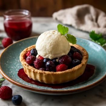 Elevated Dessert Presentation: Berry Tart with Vanilla Bean Ice Cream