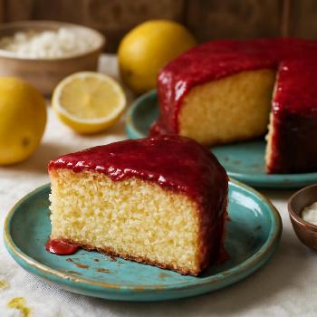 Lemon Sponge Cake with Raspberry Glaze