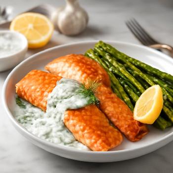 Baked Salmon with Asparagus and Lemon-Dill Sauce