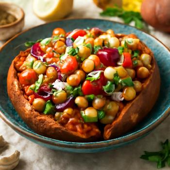 Baked Sweet Potatoes with Mediterranean Chickpea Salad