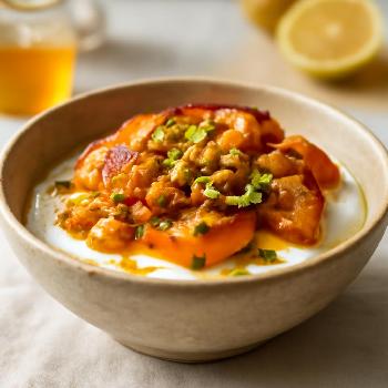 Grilled Peach and Yogurt Parfait with Honey & Pistachios