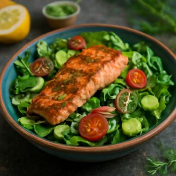 High-Protein Grilled Salmon Salad with Lemon-Dill Dressing