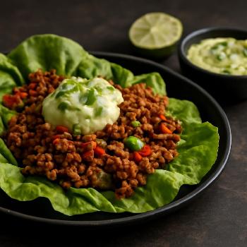 Keto Ground Beef Lettuce Wraps with Avocado Crema