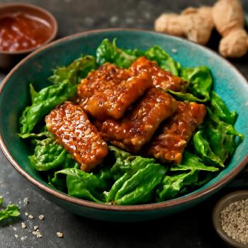 Miso-Glazed Tempeh with Sesame Ginger Greens