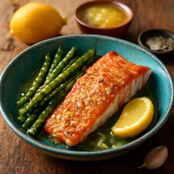 Paleo Pan-Seared Salmon with Asparagus and Lemon-Garlic Ghee