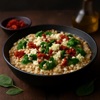 Savory Mediterranean Oatmeal with Spinach, Feta, and Sun-Dried Tomatoes