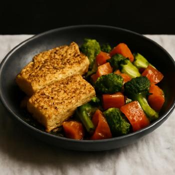 Savory Nutritional Yeast & Walnut Crusted Tofu with Roasted Vegetables