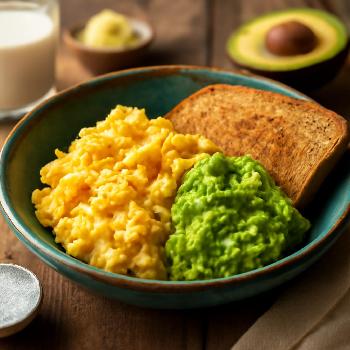 Soft Scrambled Eggs with Avocado and Whole Wheat Toast