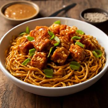 Spicy Peanut Tofu with Noodles