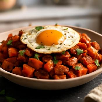 Sweet Potato and Chorizo Hash with Fried Egg