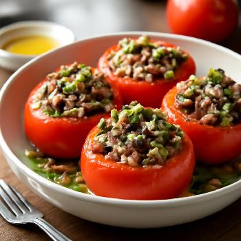 Tomato Stuffed with Tuna, Olives and Capers - Mediterranean Style