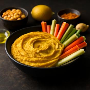 Turmeric & Ginger Infused Hummus with Colorful Veggie Sticks