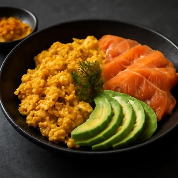 Turmeric Scrambled Eggs with Smoked Salmon and Avocado