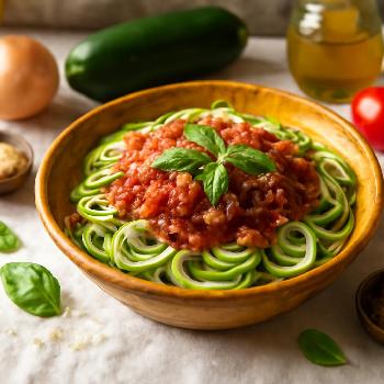 Voluminous Zucchini Noodles with Tomato Sauce (Zoodles)