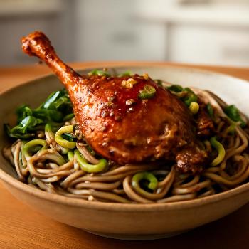 Miso Glazed Duck Confit with Soba Noodles