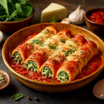Creamy Spinach Ricotta Cannelloni Casserole