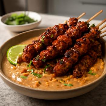 Fiery Pork Satay with Chili-Lime Peanut Sauce