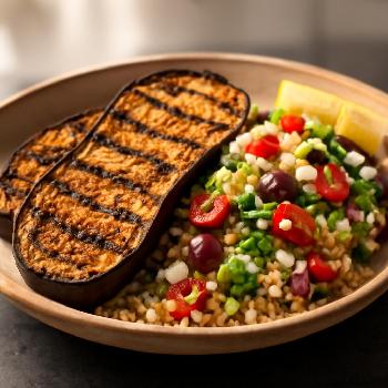 Mediterranean Grilled Eggplant Steaks with Quinoa Salad