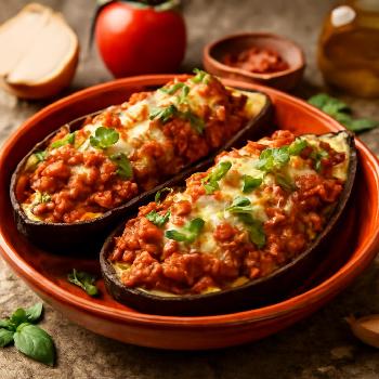 Spicy Italian Sausage Stuffed Eggplant