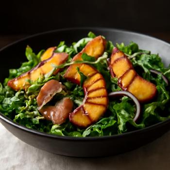 Grilled Peach and Arugula Salad with Balsamic Glaze