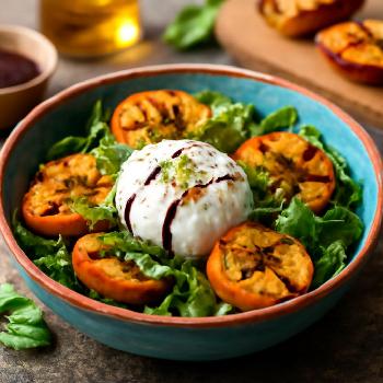 Grilled Peach and Burrata Salad with Balsamic Glaze
