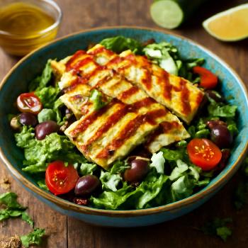 Keto Mediterranean Salad with Grilled Halloumi