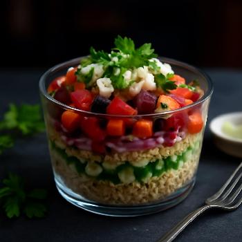 Layered Quinoa Salad with Vegetables and Feta