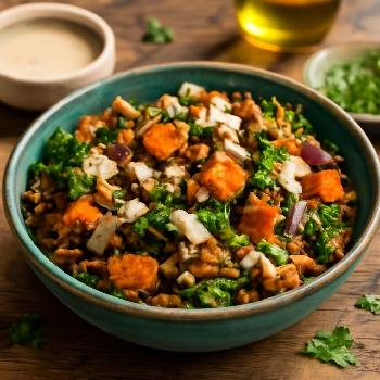 Lentil Salad with Roasted Vegetables and Tahini Dressing