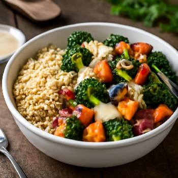 Quinoa Power Bowl with Roasted Vegetables and Tahini Dressing